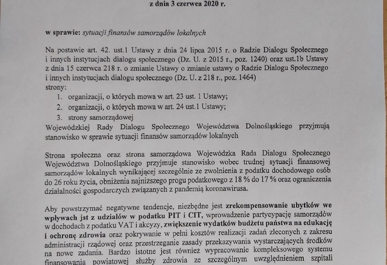 Finanse samorządów – stanowisko WRDS Województwa Dolnośląskiego